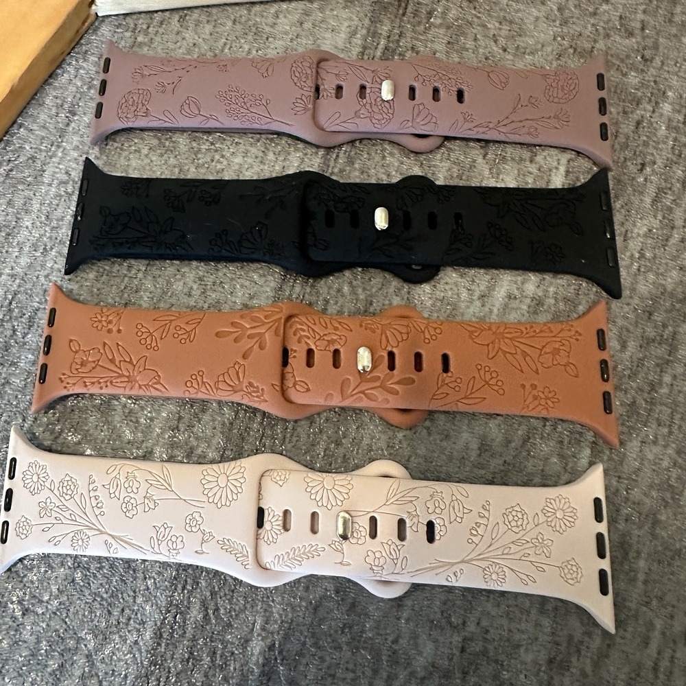 Lot Of 4 Apple Watch Bands floral flower embossed never worn 42/44 mm